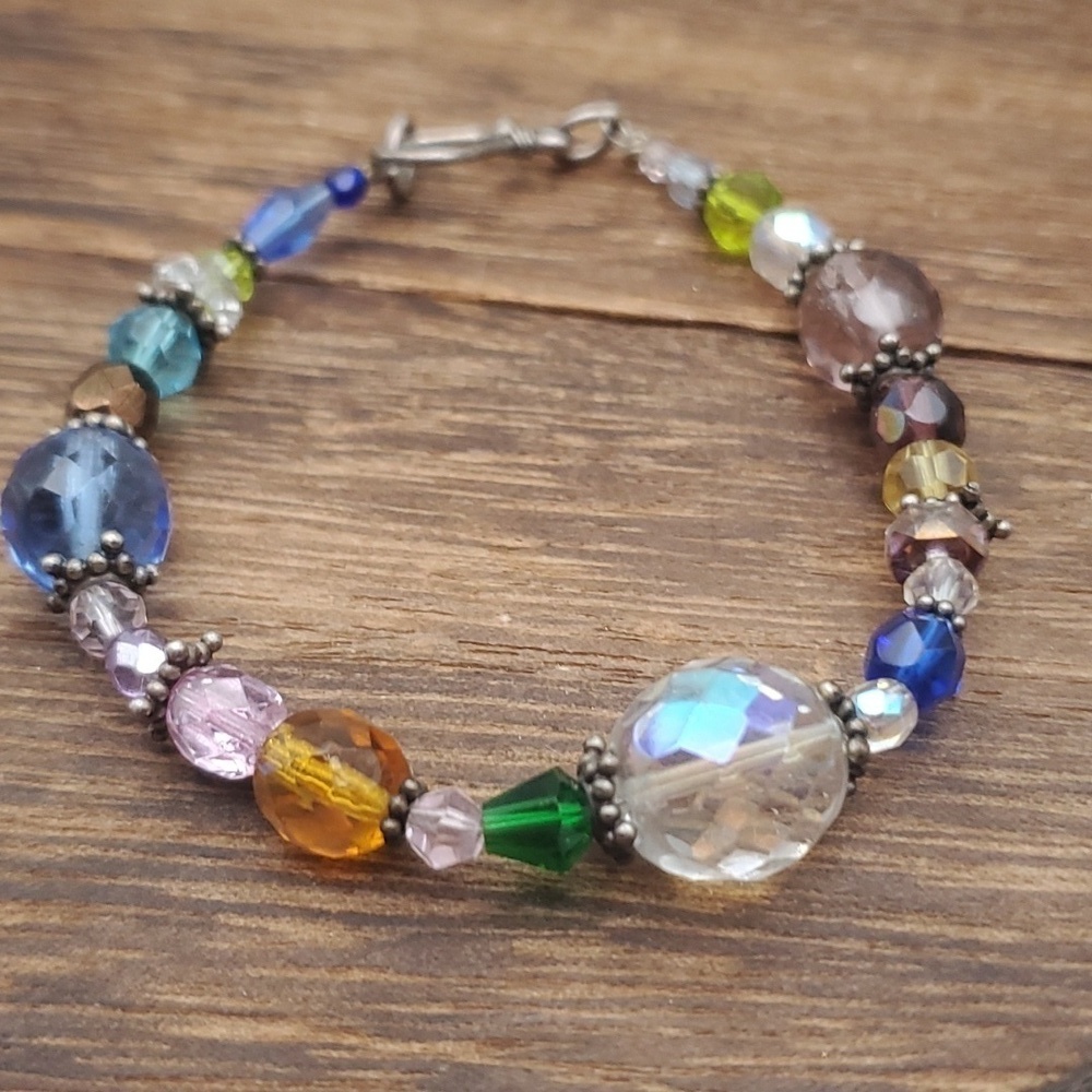 Swarovski crystal globe colorful fairy‎ beaded bracelet sterling closure B1928